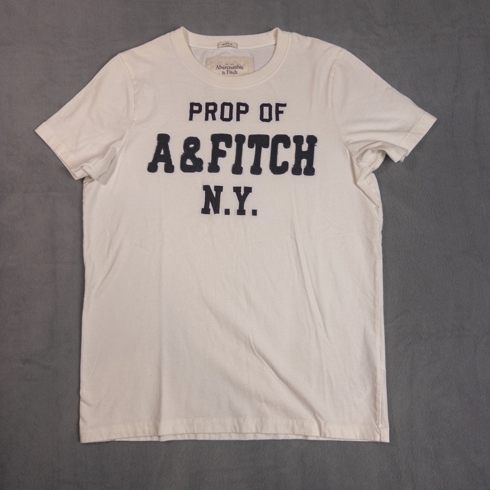 Abercrombie & Fitch Graphic T-Shirt Mens XL Cream Muscle Fit Vintage